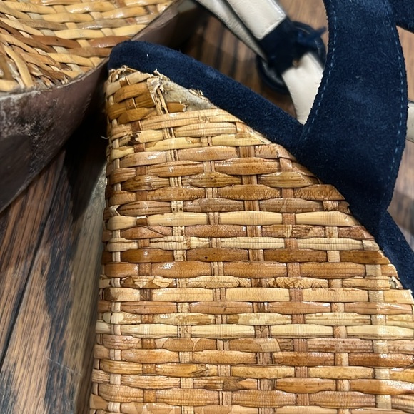 Prada Navy Suede Wicker Wedge Sandal - Picture 9 of 12